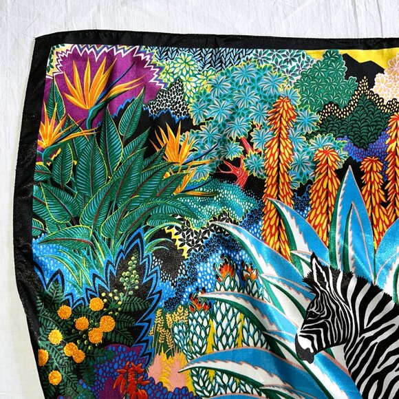 Jungle Zebra Print Scarf 21"x 21" 100% Polyester Square Print w/Farm Rio Vibes - Picture 5 of 9
